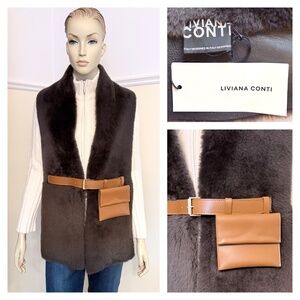 Liviana Conti genuine leather fur scarf vest